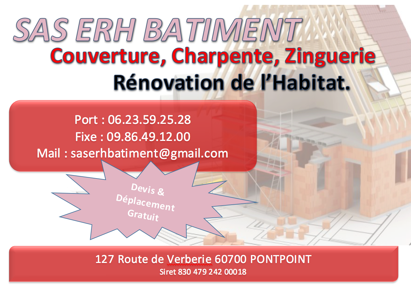 Logo de SAS ERH BATIMENT, société de travaux en Couverture (tuiles, ardoises, zinc)