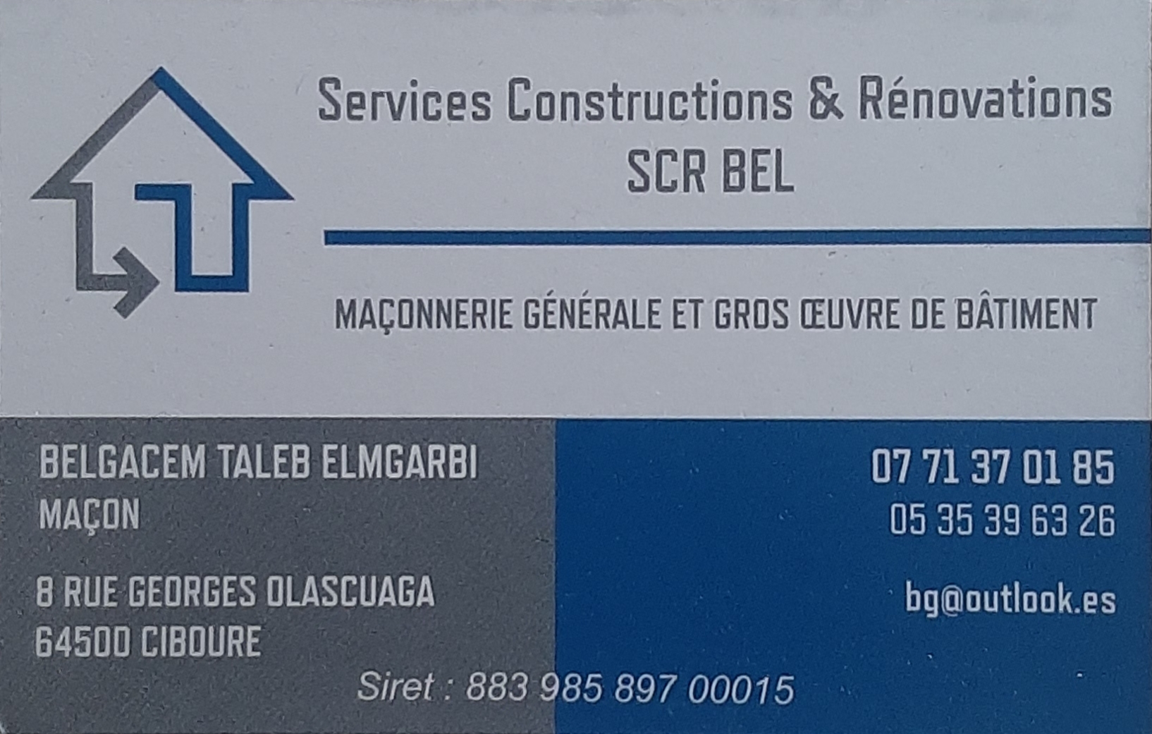 Logo de Scr BEL, société de travaux en Travaux Construction - Extension - Maçonnerie