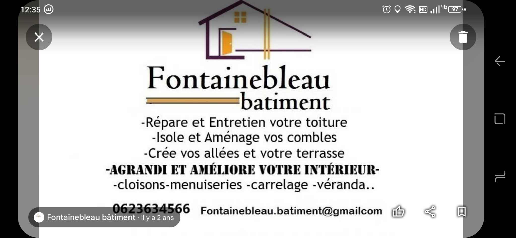 Logo de Fontainebleau bâtiment, société de travaux en Petits travaux en électricité (rajout de prises, de luminaires ...)