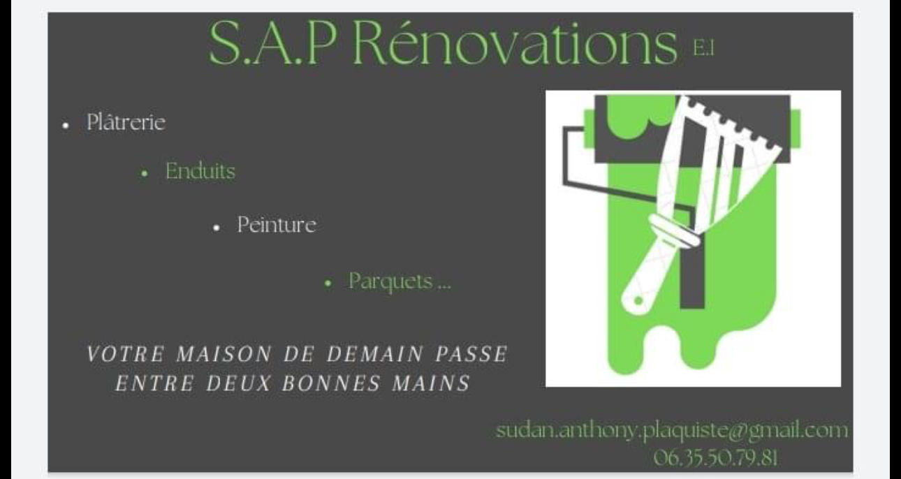 Logo de S.A.P rénovations, société de travaux en Peinture : mur, sol, plafond